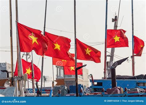 Vietnamese Flags On Fishing Boats Stock Photo Image Of Patriotism