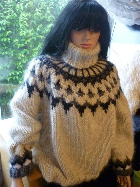 Hand Knitted Thick Chunky 1 6k Mohair And Lopi Wool Icelandic Turtleneck Sweater Beautiful