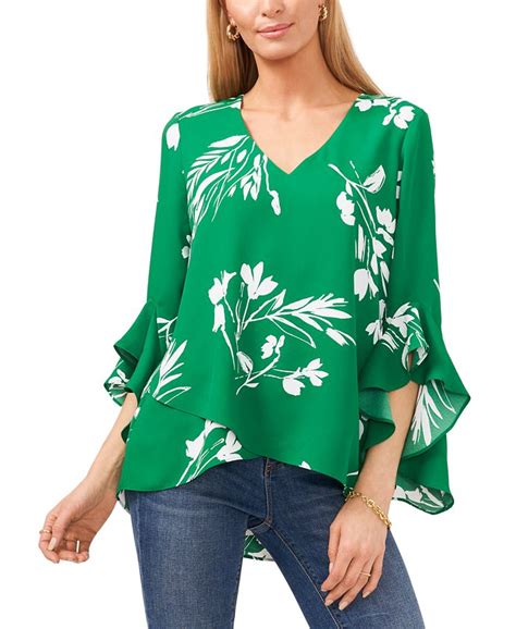 Vince Camuto Womens Floral Whisper Printed Flutter Sleeve Blouse Macys