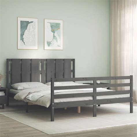 The Living Store Bedframe Met Hoofdbord Massief Hout Grijs X Cm