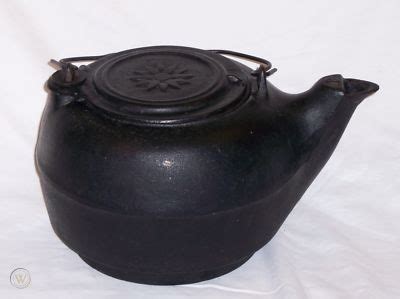 Antique Cast Iron Wood Stove Tea Kettle W Flower Lid