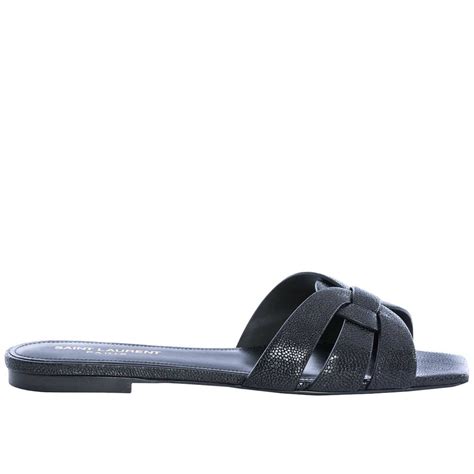 Saint Laurent Sandalias Planas Para Mujer Negro Sandalias Planas