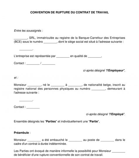 Rupture De Commun Accord Du Contrat De Travail Mod Le