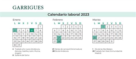 As Ser El Calendario Laboral En Espa A Para El A O Garrigues