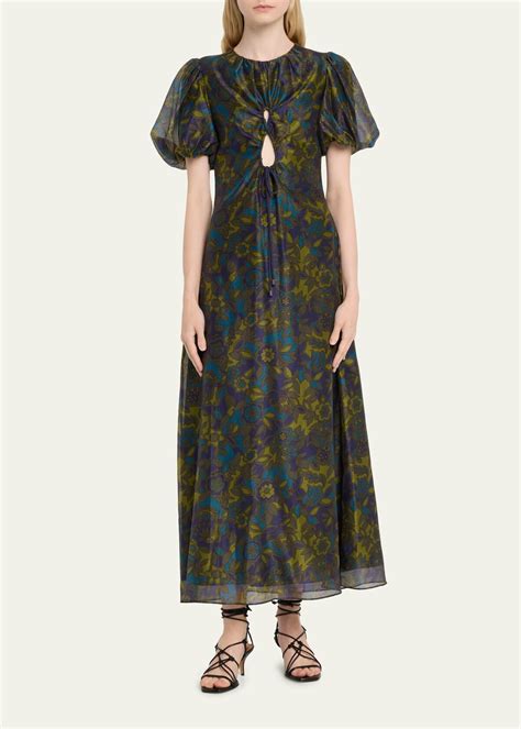 Sir The Label Valerio Printed Keyhole Maxi Dress Jardin Editorialist