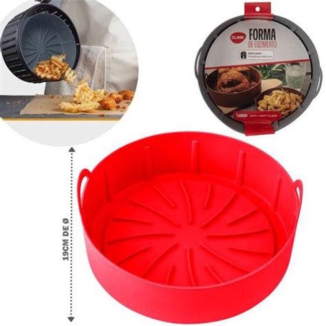 Forma de Silicone Redonda Alça para Air fryer 19cm Clink Formas