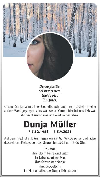 Traueranzeigen von Dunja Müller Märkische Onlinezeitung Trauerportal