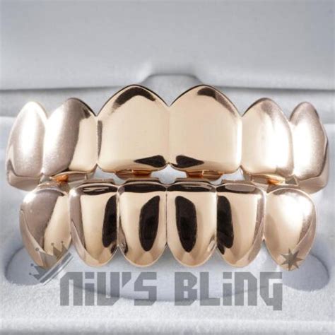 K Rose Gold Ip Plated Stainless Steel Grillz Top Bottom Tooth Hip