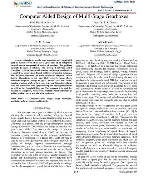 PDF Computer Aided Design Of Multi Stage Gearboxes