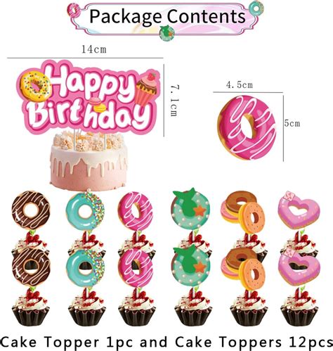 Simyron Cupcake Toppers Birthday Cake Topping 13Pcs Paper Donut Theme