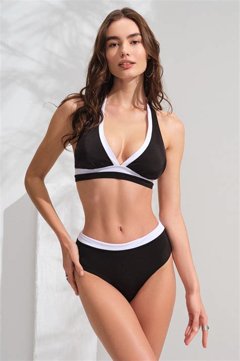 Pierre Cardin Kadın Siyah Beyaz Uzun Üçgen Yüksek Bel Bikini Takım Fiyatı Yorumları