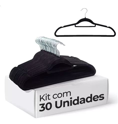 Kit Cabides Veludo De Roupa Antideslizante Slim Adulto Cor Preto