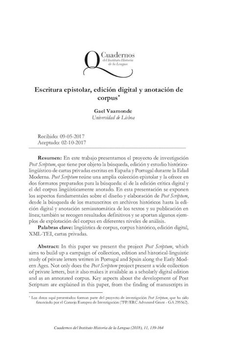 Pdf Escritura Epistolar Edición Digital Y Anotación De Corpusescritura Epistolar Edición