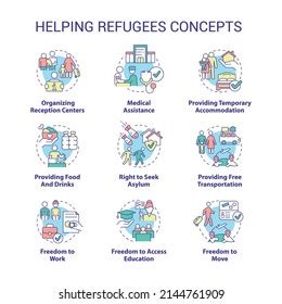 Helping Refugees Concept Icons Set International Stock Vector Royalty