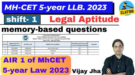 Mh Cet Law Year Shift Questions Of Legal Aptitude