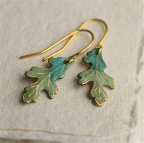 Turquoise Oak Leaf Earrings Art Nouveau Arts And Crafts Lily Pad