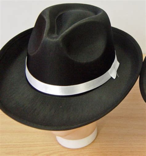 Gangster Hat Satin White Ribbon - Abracadabra Fancy Dress