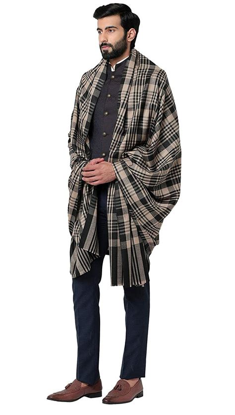 Black Men S Checkered Woolen Dhariwal Scarf Lohi Shawl Scarves X