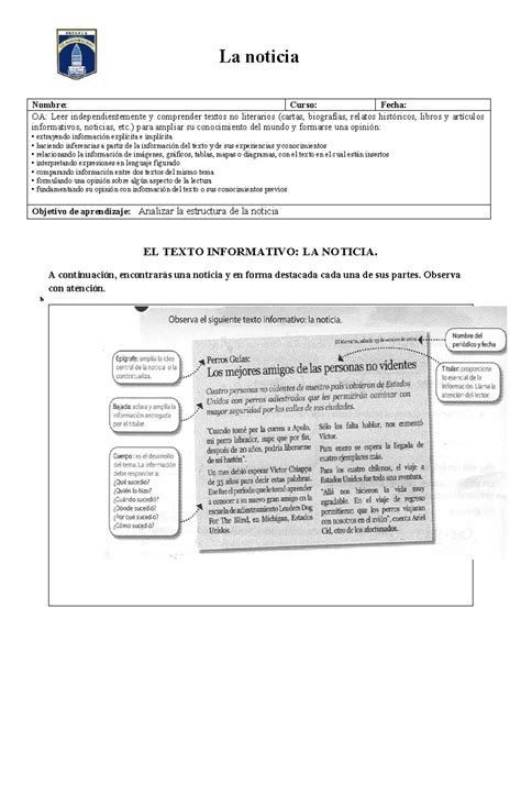 Estructura De La Noticia La Noticia Nombre Curso Fecha Oa Leer Independientemente Y