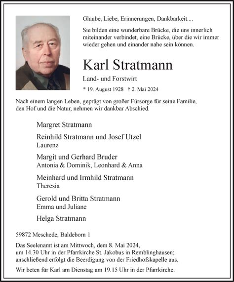 Traueranzeigen Von Karl Stratmann Trauer In Nrw De