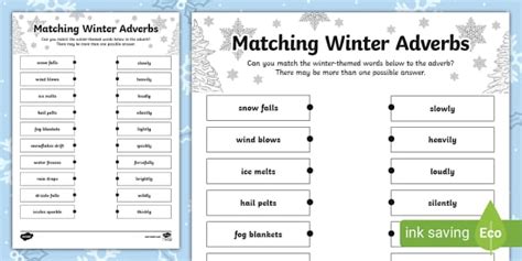 Winter Adverbs Words Matching Worksheet Profesor Hizo