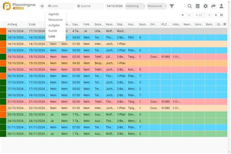 In der Planung verfügbare Ansichten PlanningPME Web Access