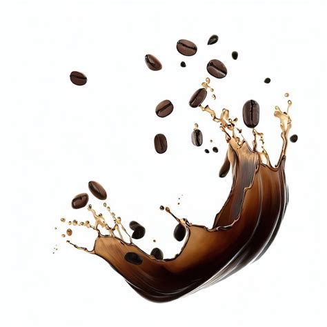 Coffee Beans Splash On Coffee Isolated On A White Background And