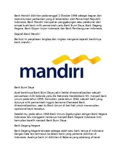 Sejarah Bank Mandiri Capai