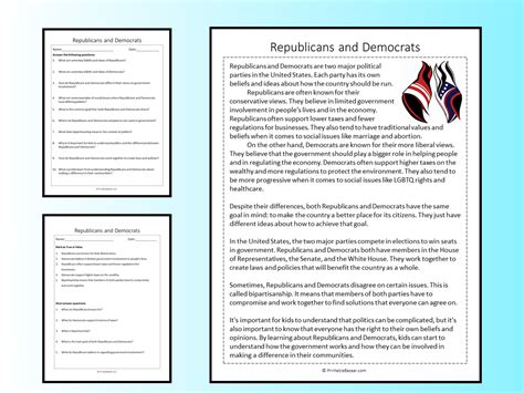 Republicans And Democrats Reading Comprehension Passage Printable