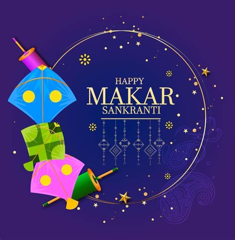 Fondo Creativo Del Festival Happy Makar Sankranti Decorado Con Cometas