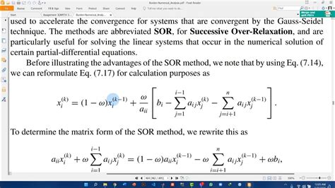 Sor Method Successive Over Relaxation System Of Linear Equations In Matlab Youtube