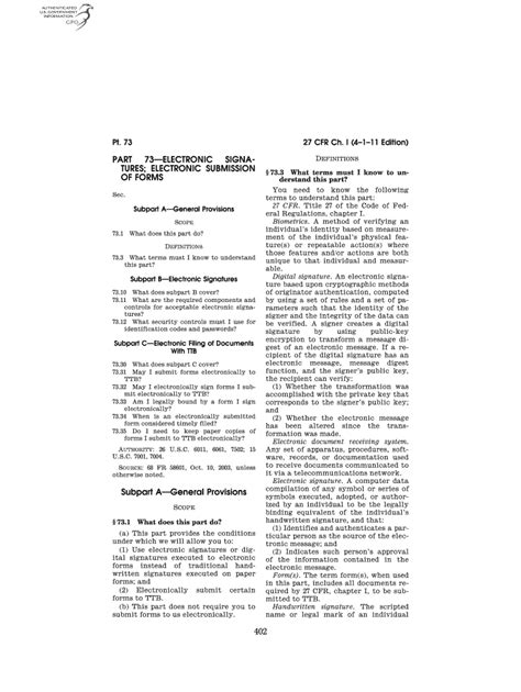 Fillable Online Edocket Access Gpo 402 PART 73 ELECTRONIC SIGNA TURES