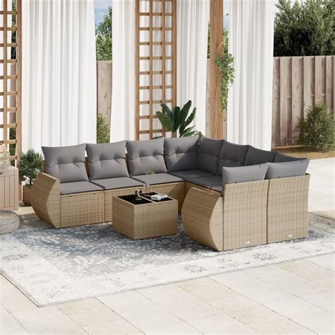 Salon de jardin avec coussins 9 pcs Mobilier d Extérieur Ensemble