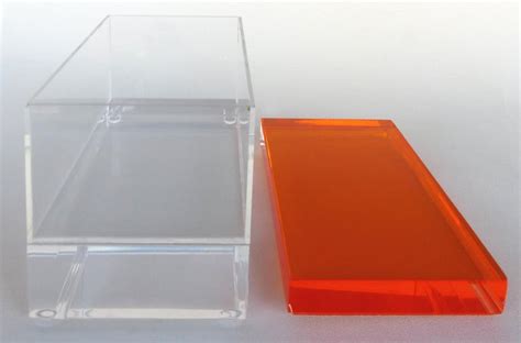 Custom Lucite Box with Orange Lucite Top For Sale at 1stDibs