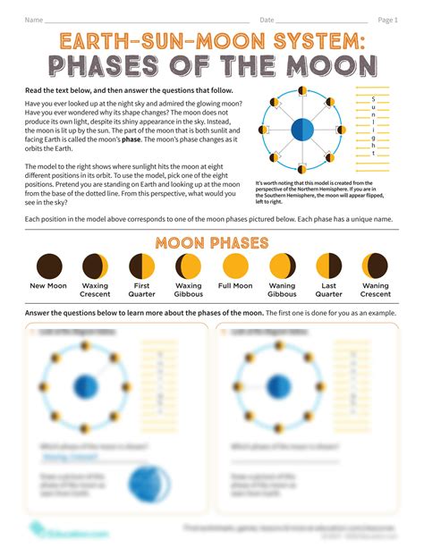 Solution Earth Sun Moon System Phases Of The Moon Worksheet 1 Studypool