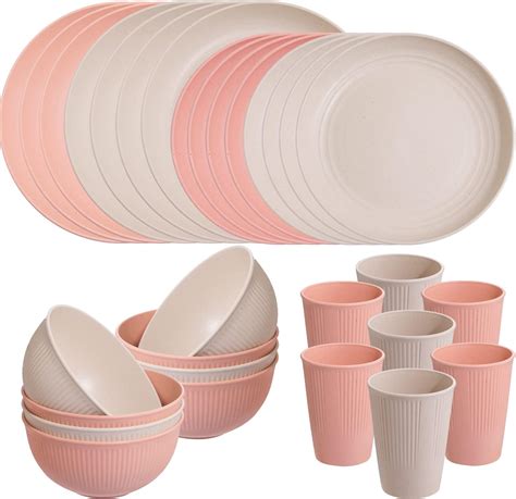 Amazon Wheat Straw Dinnerware Sets For 6 Osonm 24PCS Unbreakable