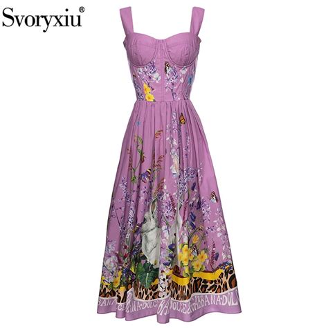 Svoryxiu Summer Fashion Runway Spaghetti Strap Animal Print Cotton Midi