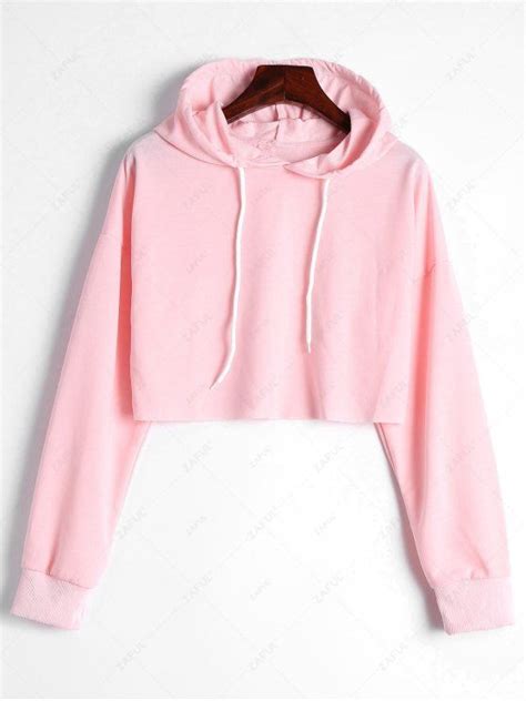 Drop Shoulder Drawstring Crop Hoodie Light Pink Sweatshirts M Zaful