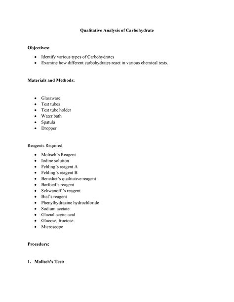 Qualitative Analysis Of Carbohydrate Qualitative Analysis Of Carbohydrate Objectives Identify