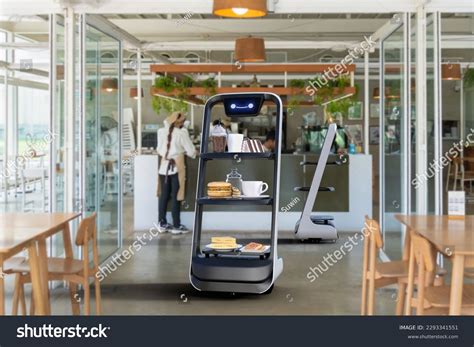 Autonomous Waiter Robot Working Restaurant Artificial Stock Photo