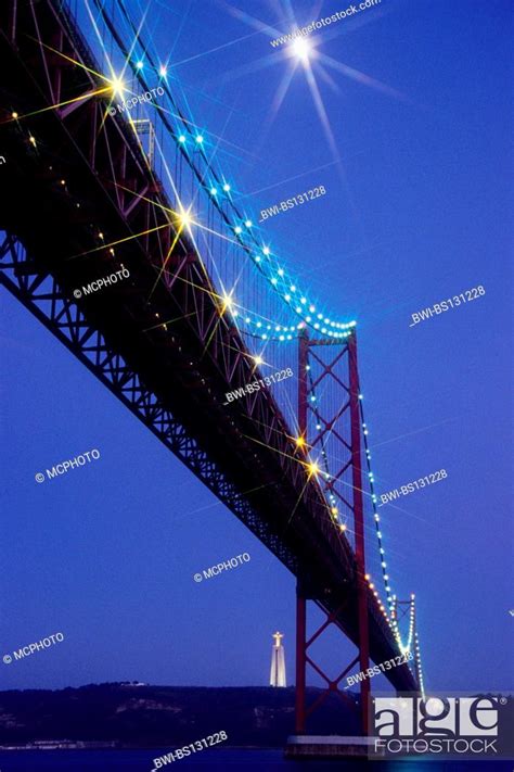 25th Of April Bridge And Cristo Rei Portugal Lisbon Stock Photo