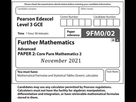 Core Pure Paper 2 2021 Pearson Edexcel A Level Further Maths YouTube