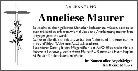 Traueranzeigen Von Anneliese Maurer Trauer Nn De