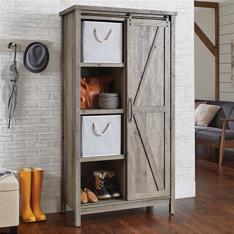 Modern Country Farmhouse Tall Storage Cabinet Sliding Barn Doors