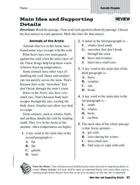 Supporting Details And Main Idea Worksheets