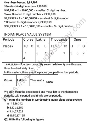 Cbse Class 5 Maths Numbers And Numeration Worksheet