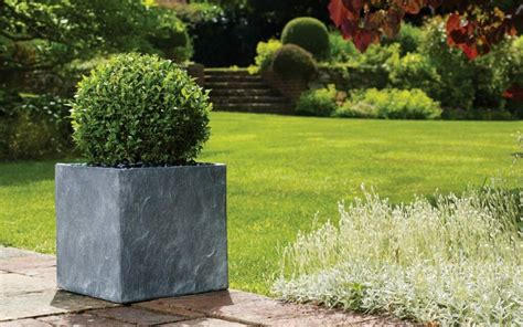 Slate Grey Cube Garden Pots Planters Apta