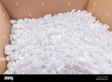 Box Packaging With Polystyrene Peanuts Inside Stock Photo Alamy