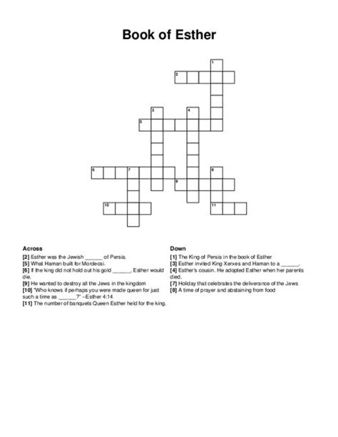 Book Of Esther Crossword Puzzle