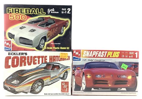 Lot - (3) AMT Model Kits, Fireball 500, Corvette